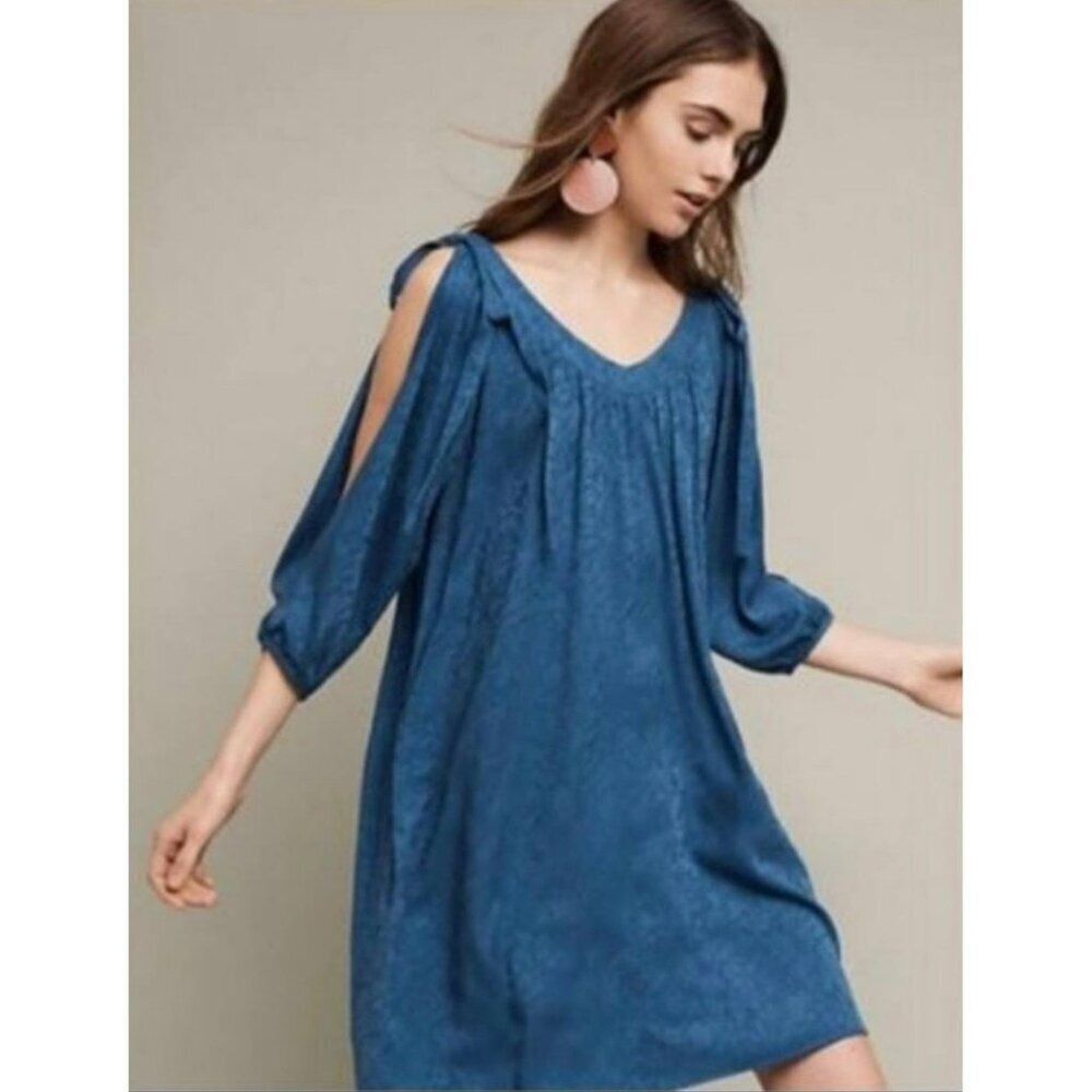 Anthropologie Holding Horses Leyton Blue Swing Dress Small Open Sleeve Flowy